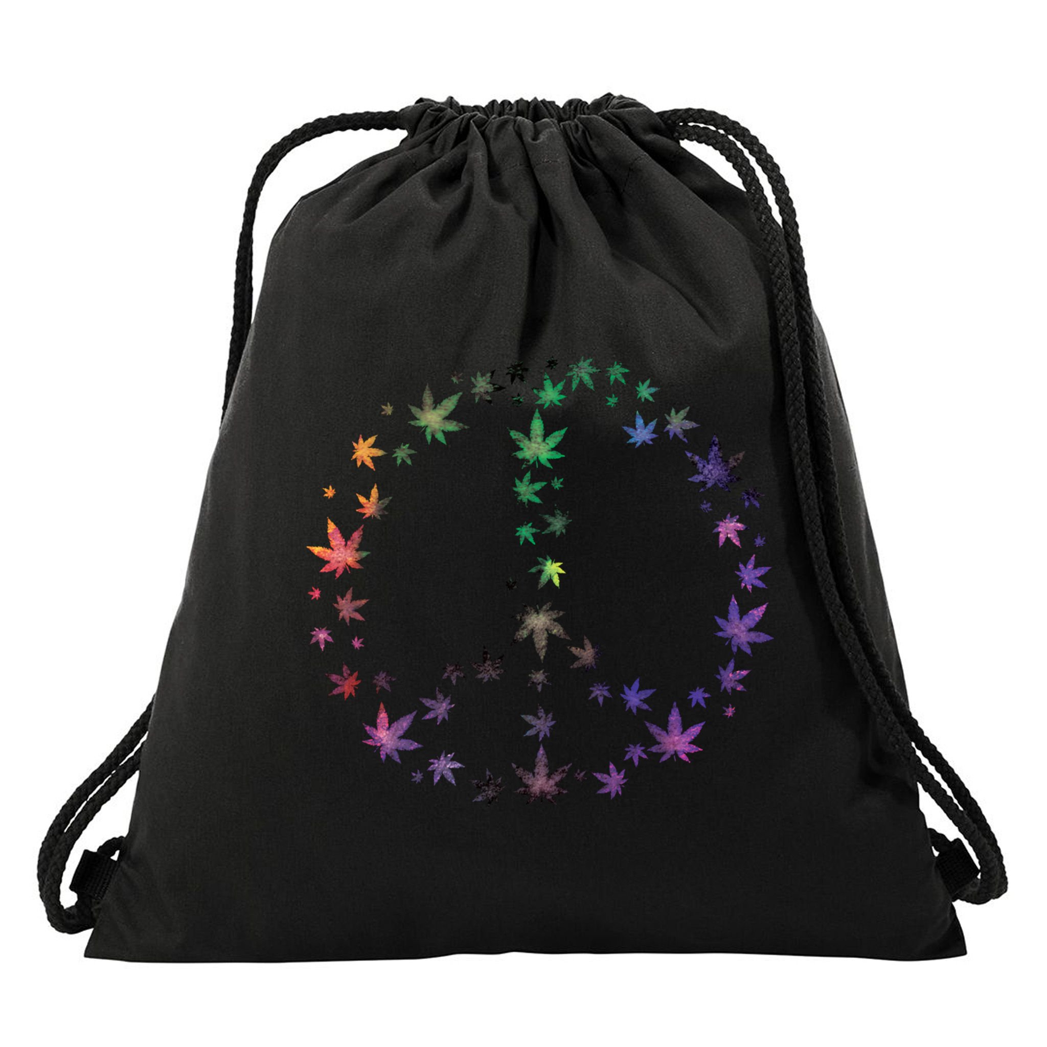 Peace Sign Weed Marijuana Leaves Watercolor Hippie Cannabis Gift Drawstring Bag