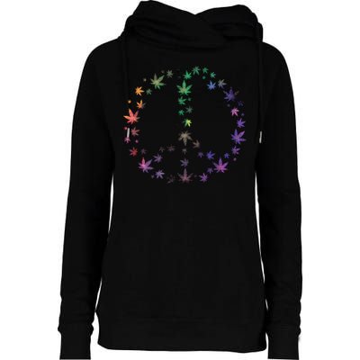 Peace Sign Weed Marijuana Leaves Watercolor Hippie Cannabis Gift Womens Funnel Neck Pullover Hood