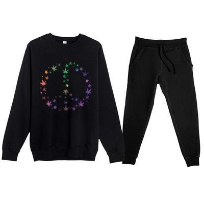 Peace Sign Weed Marijuana Leaves Watercolor Hippie Cannabis Gift Premium Crewneck Sweatsuit Set