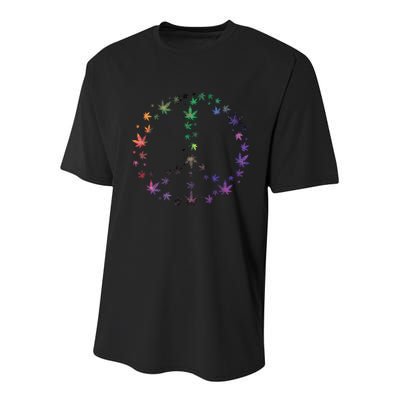Peace Sign Weed Marijuana Leaves Watercolor Hippie Cannabis Gift Youth Performance Sprint T-Shirt