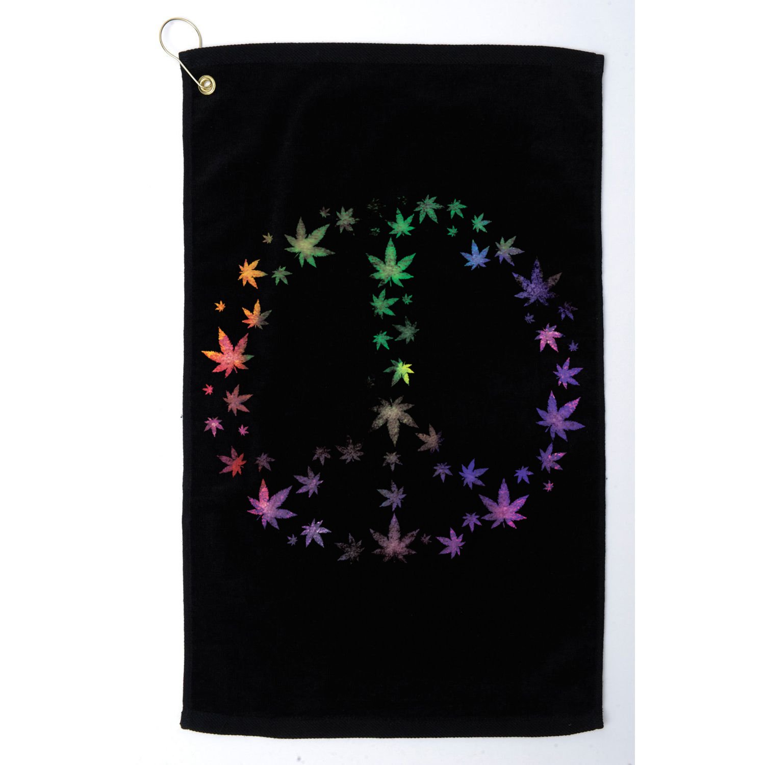 Peace Sign Weed Marijuana Leaves Watercolor Hippie Cannabis Gift Golf Towel