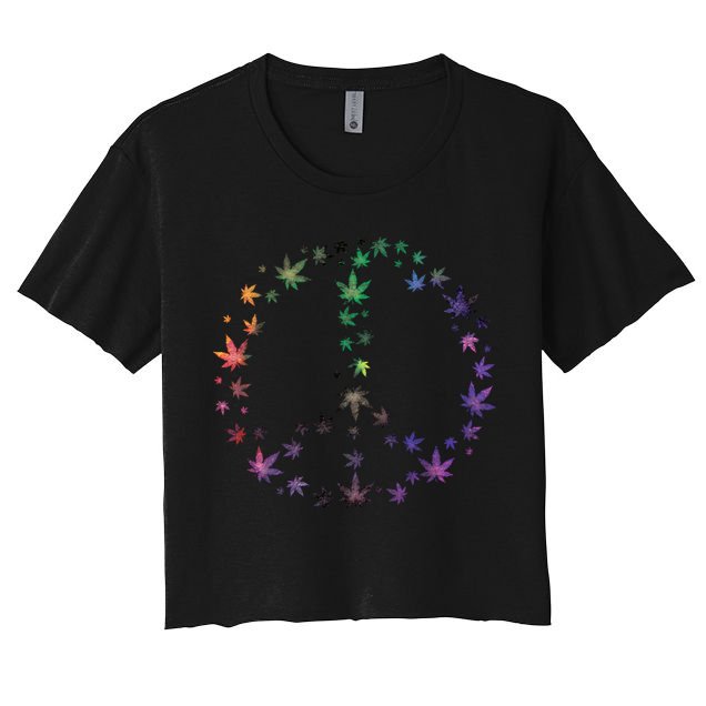 Peace Sign Weed Marijuana Leaves Watercolor Hippie Cannabis Gift Crop Top
