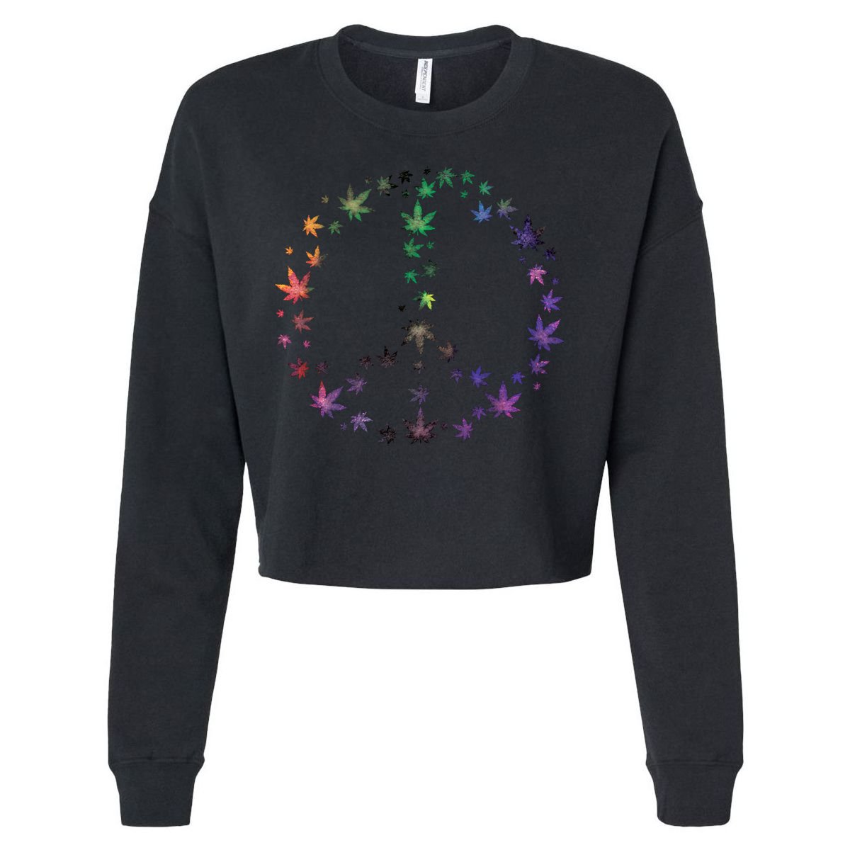 Peace Sign Weed Marijuana Leaves Watercolor Hippie Cannabis Gift Cropped Pullover Crew