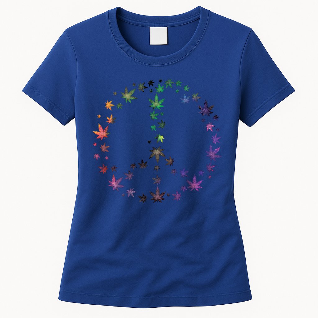 Peace Sign Weed Marijuana Leaves Watercolor Hippie Cannabis Gift Womens T-Shirt