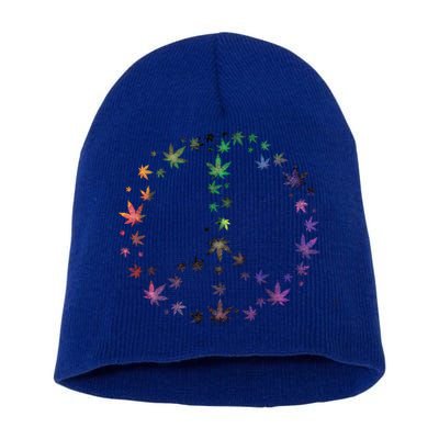 Peace Sign Weed Marijuana Leaves Watercolor Hippie Cannabis Gift Short Acrylic Beanie