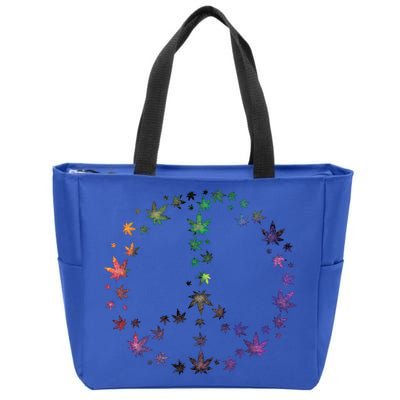 Peace Sign Weed Marijuana Leaves Watercolor Hippie Cannabis Gift Zip Tote Bag
