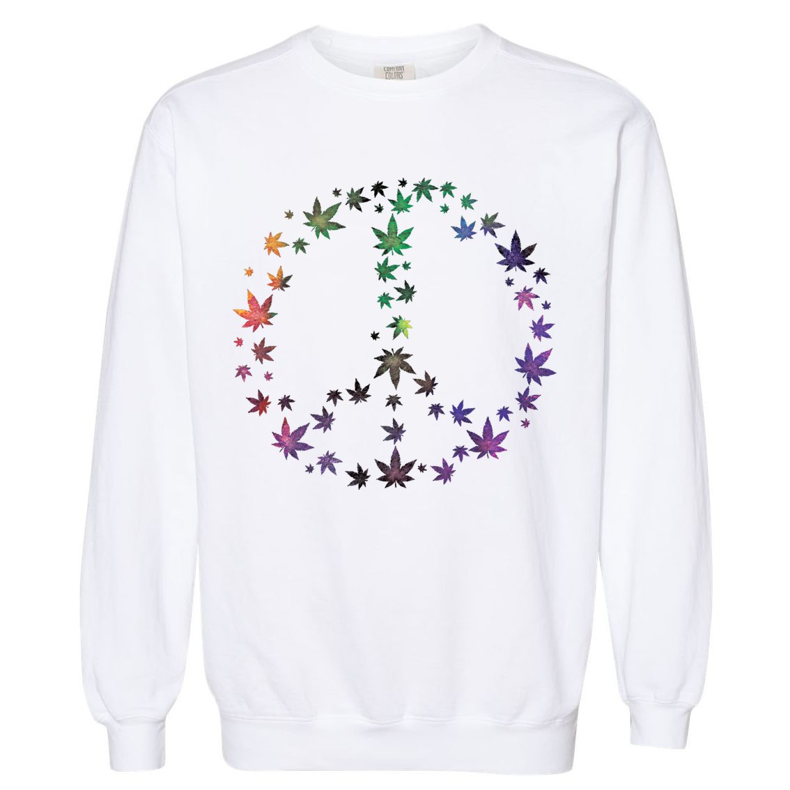 Peace Sign Weed Marijuana Leaves Watercolor Hippie Cannabis Gift Garment-Dyed Sweatshirt