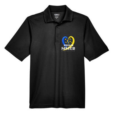 Proud Sister World Down Syndrome Awareness Day Gifts Men's Origin Performance Piqué Polo