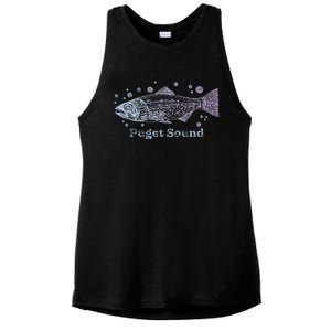 Puget Sound Washington King Salmon Fish Art Fishing Trip Ladies PosiCharge Tri-Blend Wicking Tank