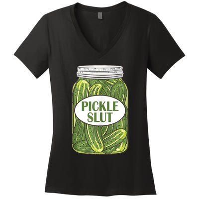 Pickle Slut Who Loves Pickles Apaprel Women's V-Neck T-Shirt