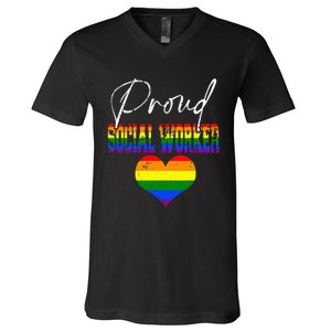 Proud Social Worker Pride LGBT Flag Matching Gay Lesbian V-Neck T-Shirt