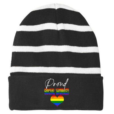 Proud Social Worker Pride LGBT Flag Matching Gay Lesbian Striped Beanie with Solid Band