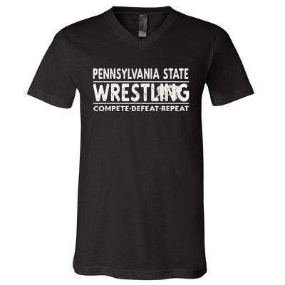 Pennsylvania State Wrestling Compete, Defeat, Repeat V-Neck T-Shirt