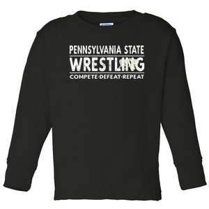 Pennsylvania State Wrestling Compete, Defeat, Repeat Toddler Long Sleeve Shirt