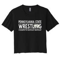 Pennsylvania State Wrestling Compete, Defeat, Repeat Women's Crop Top Tee