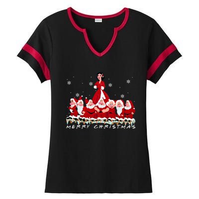 Princess Snow White And Seven Dwarfs Merry Christmas Princess Snow Ladies Halftime Notch Neck Tee