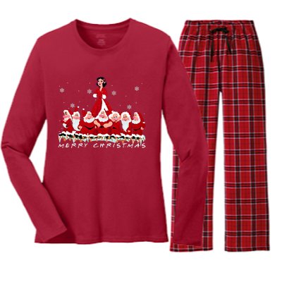 Princess Snow White And Seven Dwarfs Merry Christmas Princess Snow Women's Long Sleeve Flannel Pajama Set 