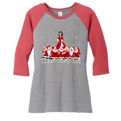 Princess Snow White And Seven Dwarfs Merry Christmas Princess Snow Women's Tri-Blend 3/4-Sleeve Raglan Shirt