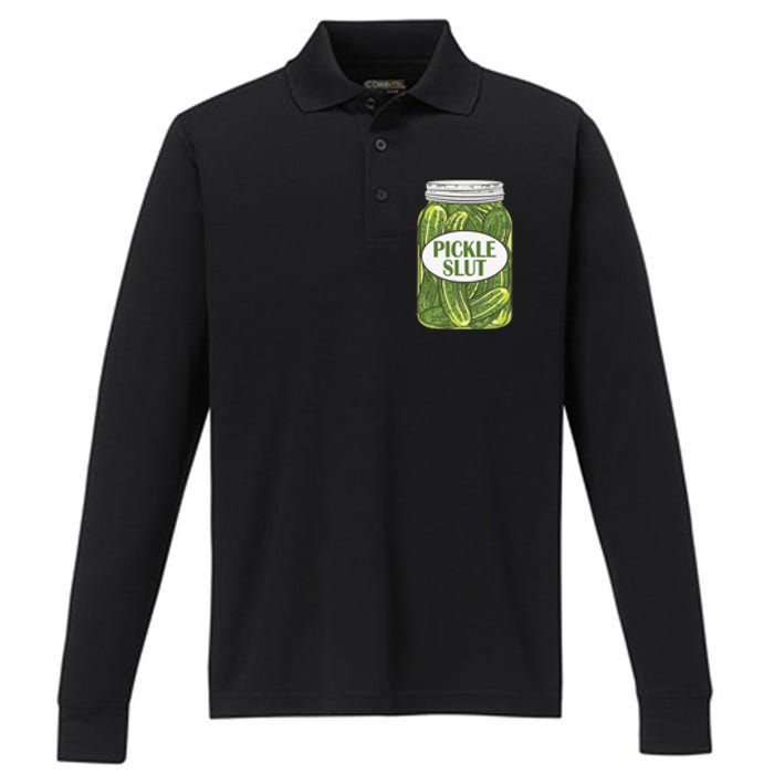 Pickle Slut Who Loves Pickles Apaprel Performance Long Sleeve Polo