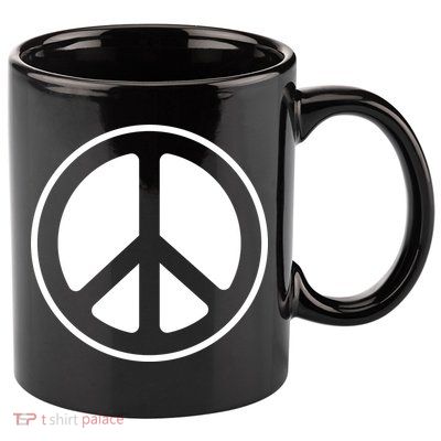 Peace Sign White 11oz C Handle Ceramic Mug