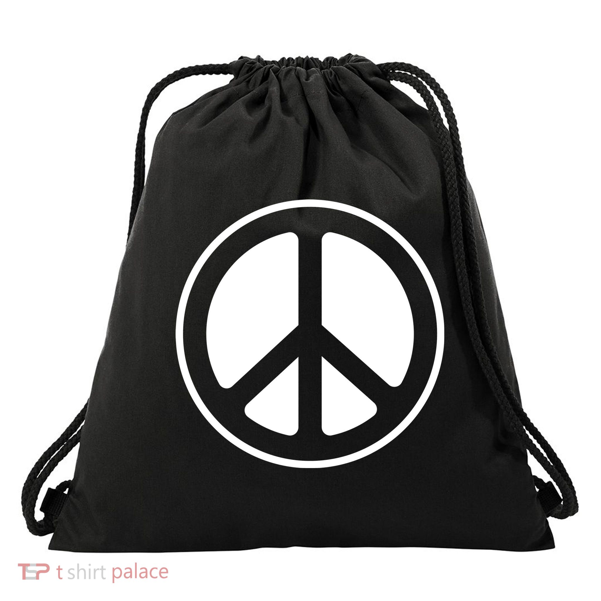 Peace Sign White Drawstring Bag
