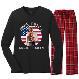 Patriotic Slogan With American Flag Background Women's Long Sleeve Flannel Pajama Set 