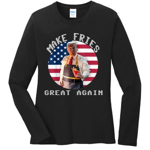 Patriotic Slogan With American Flag Background Ladies Long Sleeve Shirt