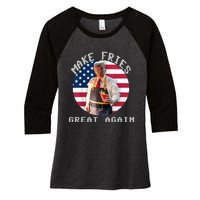 Patriotic Slogan With American Flag Background Women's Tri-Blend 3/4-Sleeve Raglan Shirt