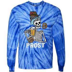 Prost Skeleton Women Bavarian Octoberfest German Oktoberfest Tie-Dye Long Sleeve Shirt