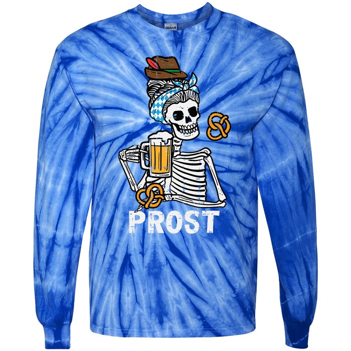 Prost Skeleton Women Bavarian Octoberfest German Oktoberfest Tie-Dye Long Sleeve Shirt