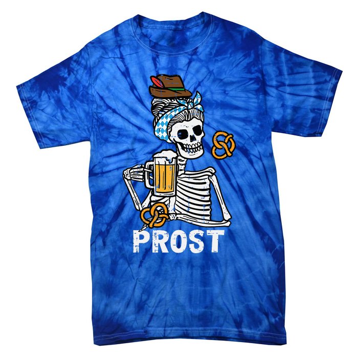 Prost Skeleton Women Bavarian Octoberfest German Oktoberfest Tie-Dye T-Shirt