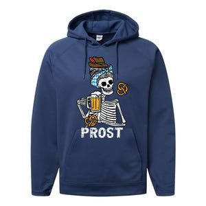 Prost Skeleton Women Bavarian Octoberfest German Oktoberfest Performance Fleece Hoodie