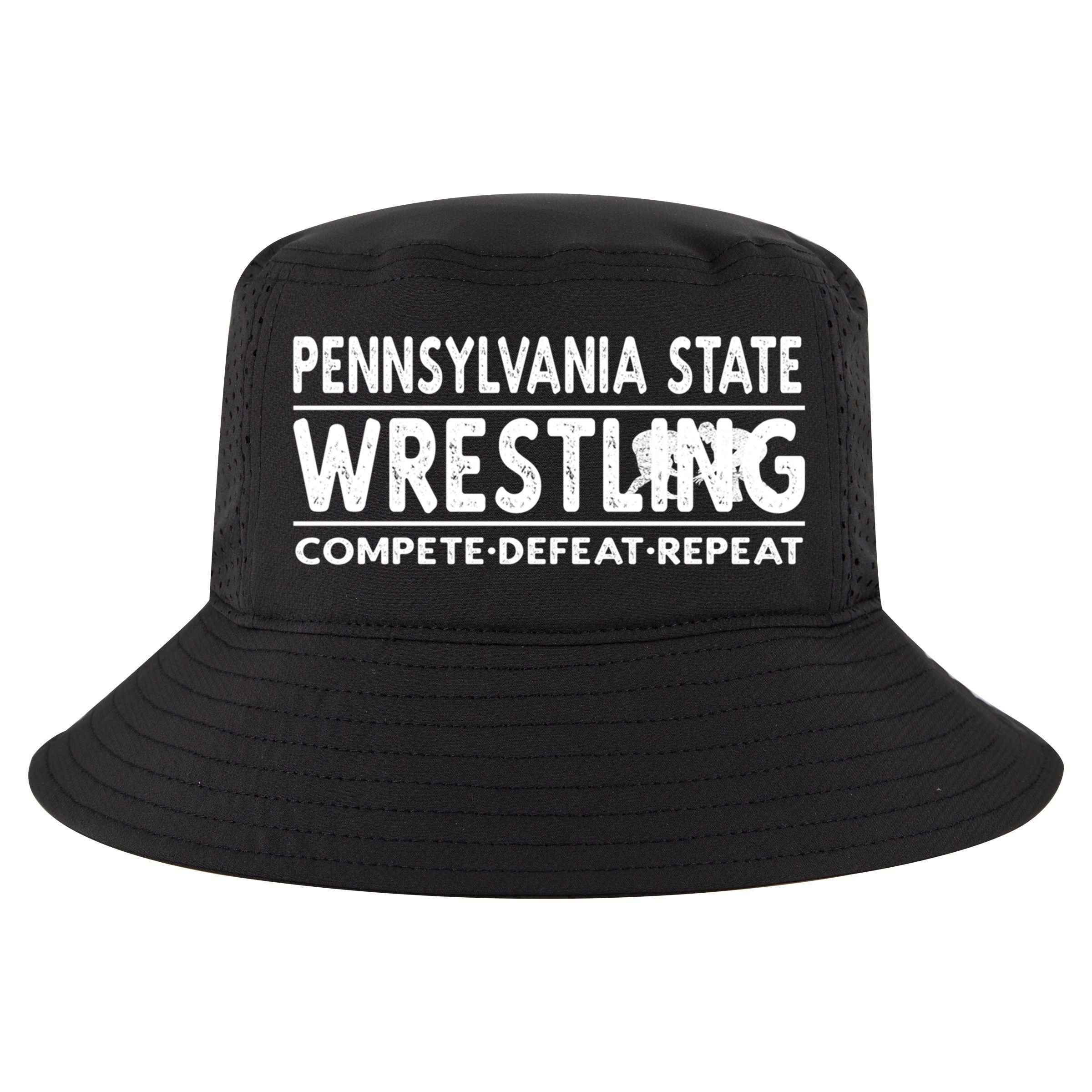 Pennsylvania State Wrestling Compete Defeat Repeat Gift Cool Comfort Performance Bucket Hat