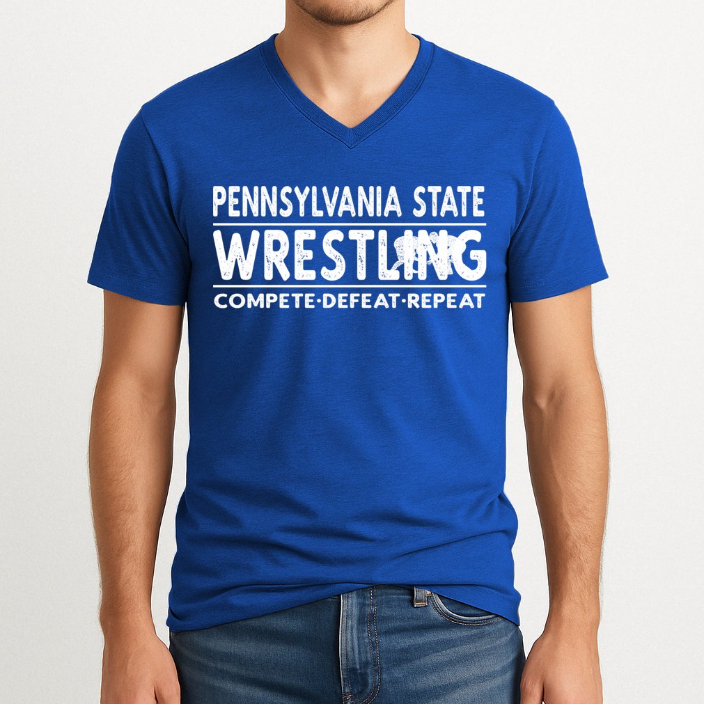 Pennsylvania State Wrestling Compete Defeat Repeat Gift V-Neck T-Shirt