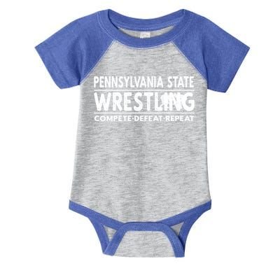 Pennsylvania State Wrestling Compete Defeat Repeat Gift Infant Baby Jersey Bodysuit