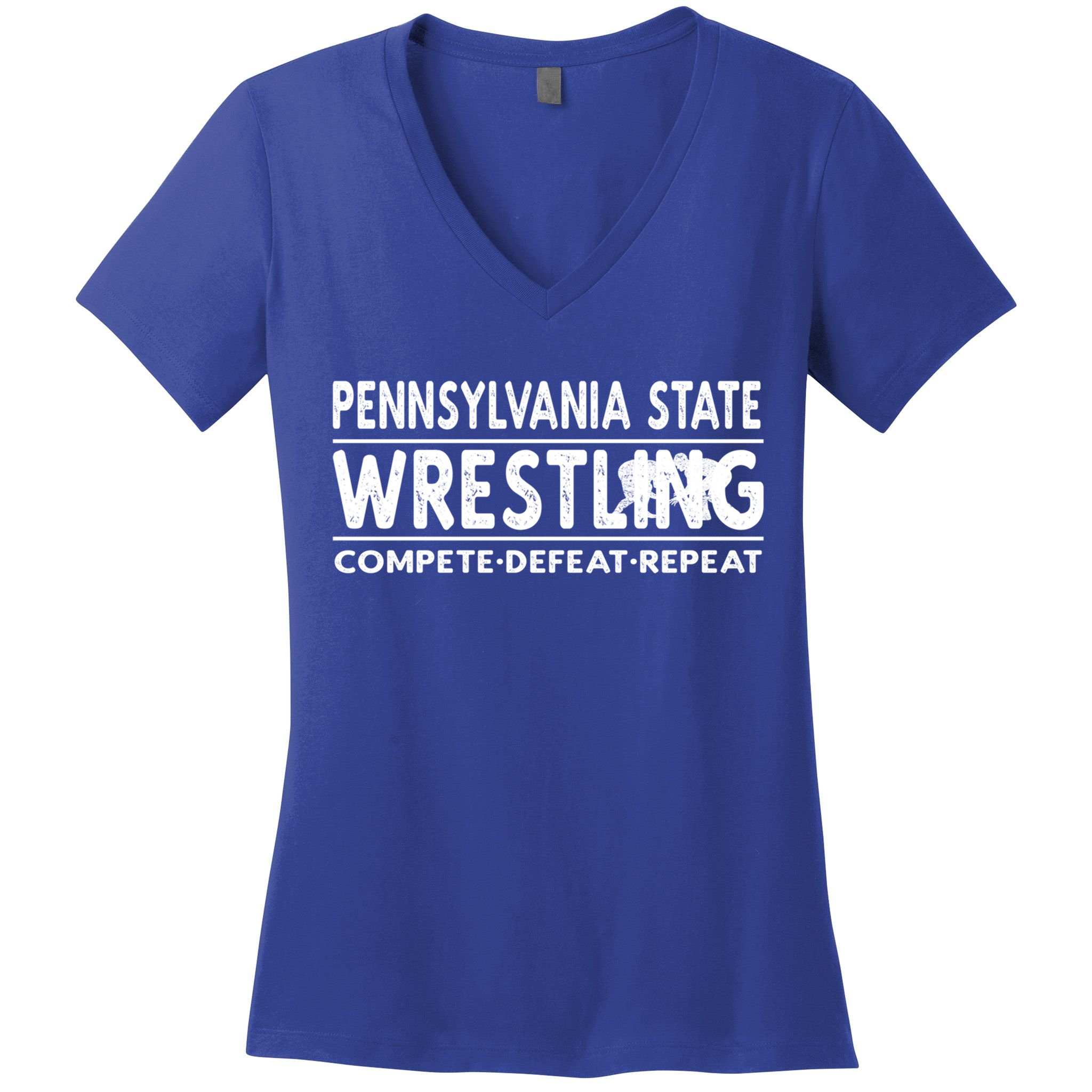 Pennsylvania State Wrestling Compete Defeat Repeat Gift Women's V-Neck T-Shirt