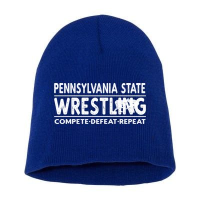 Pennsylvania State Wrestling Compete Defeat Repeat Gift Short Acrylic Beanie