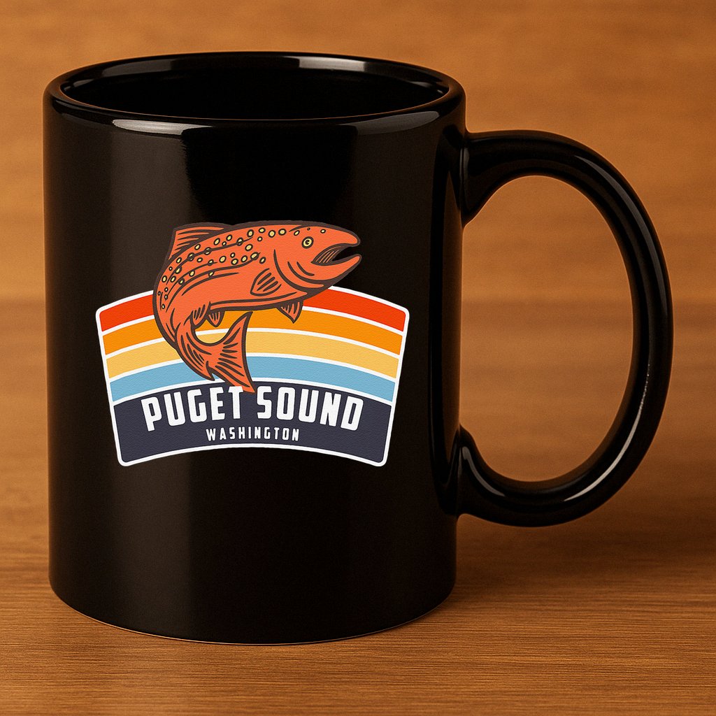 Puget Sound Washington Salmon Fishing 11oz C Handle Ceramic Mug