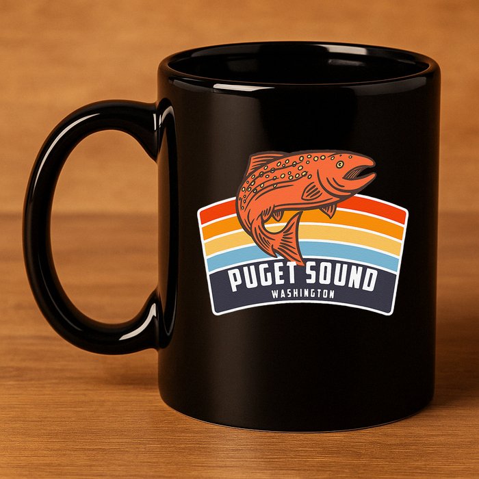 Puget Sound Washington Salmon Fishing 11oz C Handle Ceramic Mug
