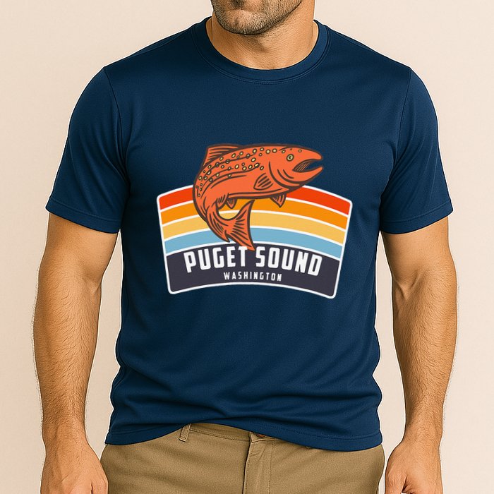 Puget Sound Washington Salmon Fishing Cooling Performance Crew T-Shirt