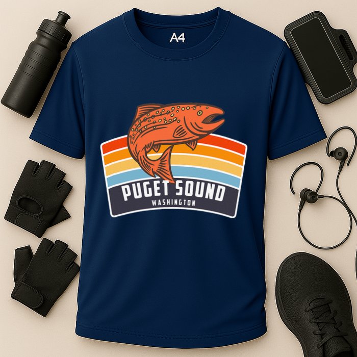 Puget Sound Washington Salmon Fishing Cooling Performance Crew T-Shirt