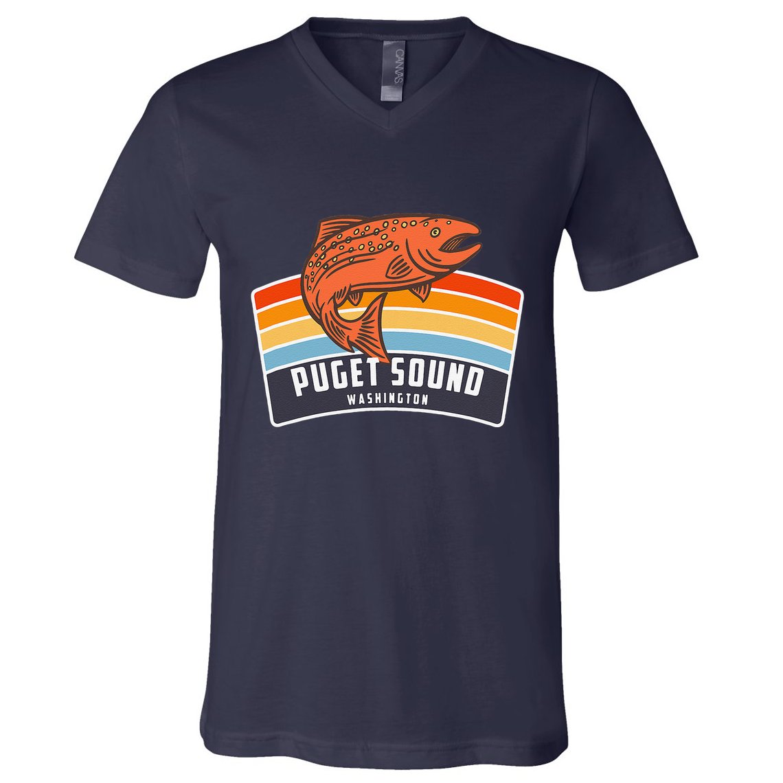 Puget Sound Washington Salmon Fishing V-Neck T-Shirt