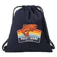 Puget Sound Washington Salmon Fishing Drawstring Bag