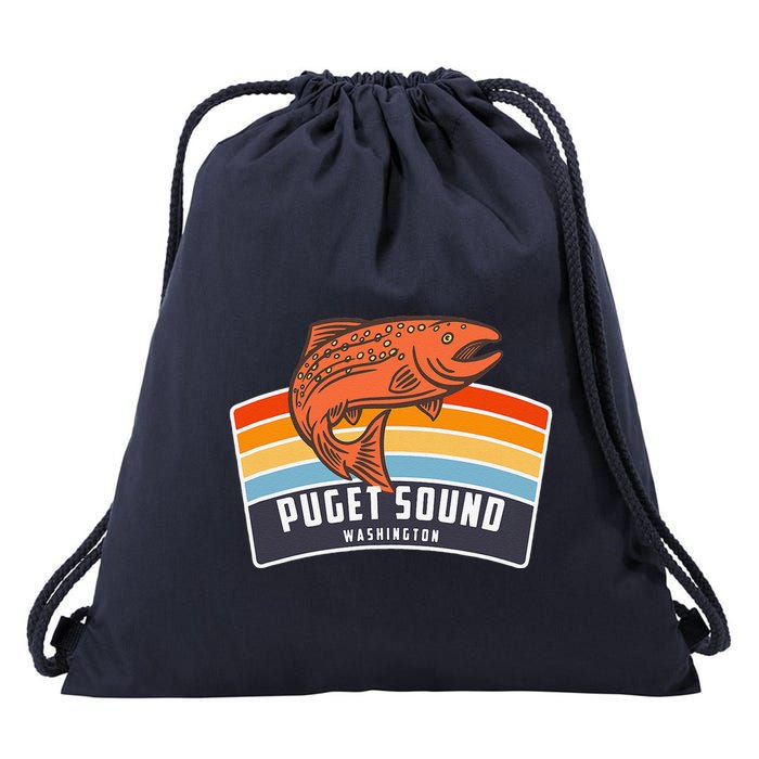 Puget Sound Washington Salmon Fishing Drawstring Bag