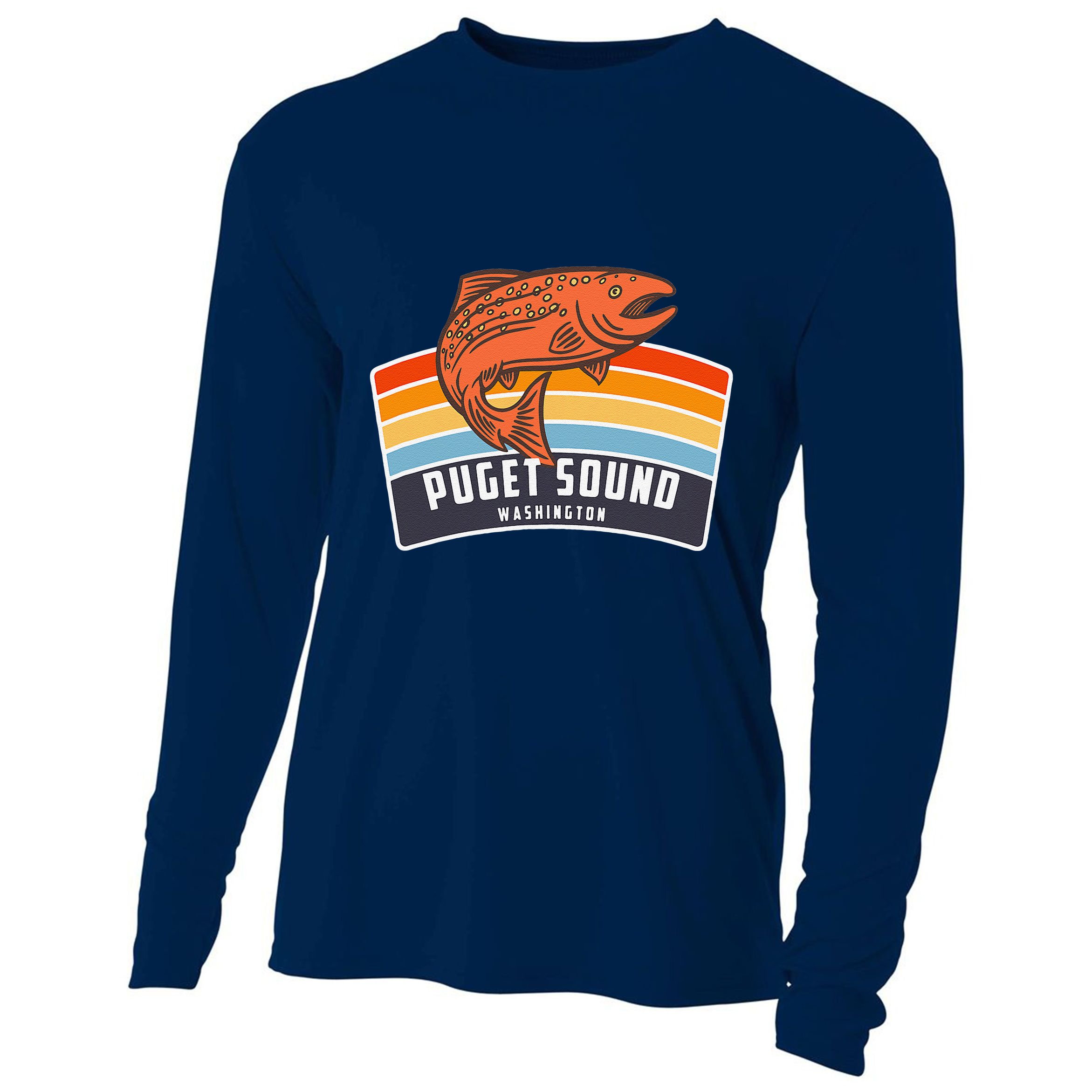 Puget Sound Washington Salmon Fishing Cooling Performance Long Sleeve Crew