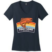 Puget Sound Washington Salmon Fishing Women's V-Neck T-Shirt