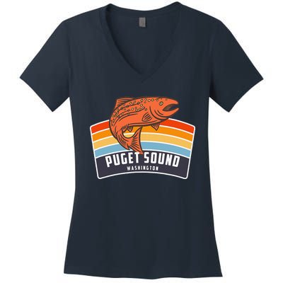 Puget Sound Washington Salmon Fishing Women's V-Neck T-Shirt