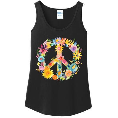 Peace Sign World Love Flowers Hippie Groovy Vibes Colorful Ladies Essential Tank