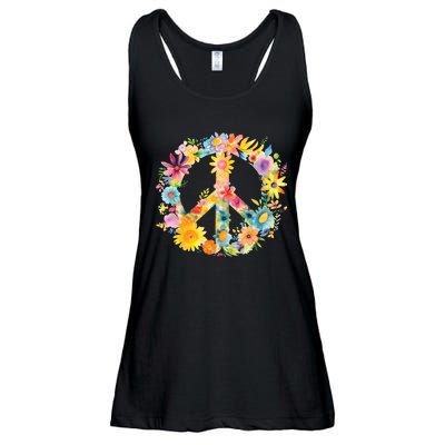 Peace Sign World Love Flowers Hippie Groovy Vibes Colorful Ladies Essential Flowy Tank