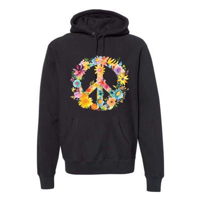 Peace Sign World Love Flowers Hippie Groovy Vibes Colorful Premium Hoodie